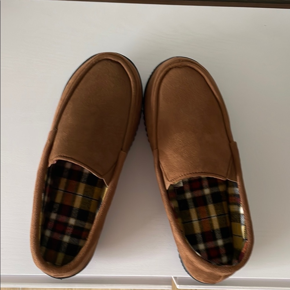 Brown Suede Slip-On Loafers with Plaid Lining